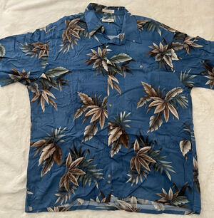 Pierre Cardin Mens 2XL Hawaiian Shirt Blue Tropical Floral Rayon Short Sleeve